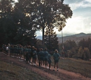 Rockbrook campers enjoy a beautiful sunset on the hill