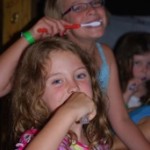 Campers preparing for bed