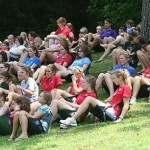 Camp girls assembling on the main hill