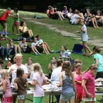 Outdoor lunch picnic at summer camp