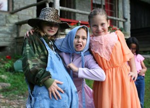 Camp girls dressed up as grannies and grandpas
