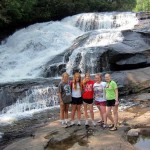 Girls hiking by the waterfalls