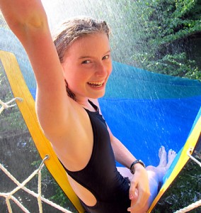 Lake water sliding girl